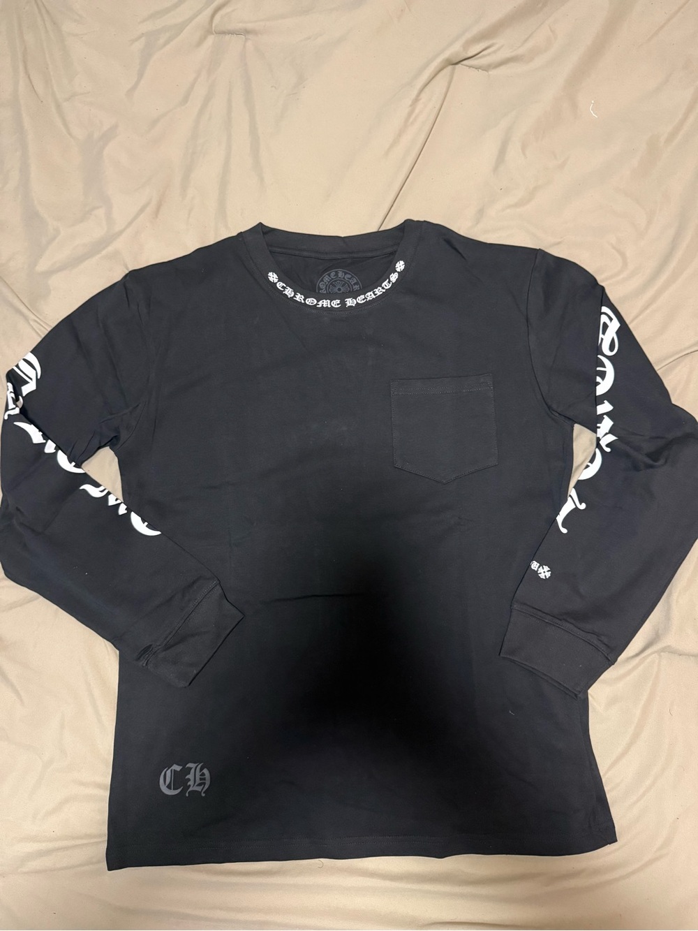 Chrome Hearts Black Long Sleeve Pocket Tee with White Sleeve Script RARE Size XL